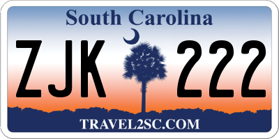 SC license plate ZJK222