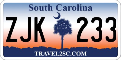 SC license plate ZJK233