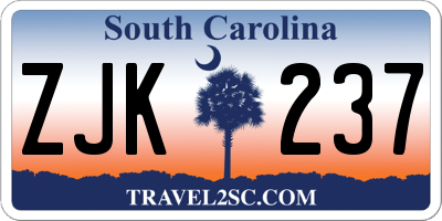 SC license plate ZJK237
