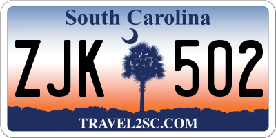 SC license plate ZJK502