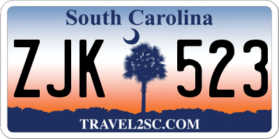 SC license plate ZJK523