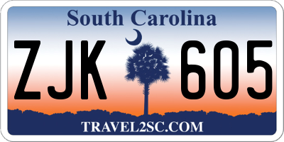 SC license plate ZJK605