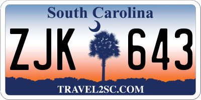 SC license plate ZJK643