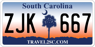 SC license plate ZJK667