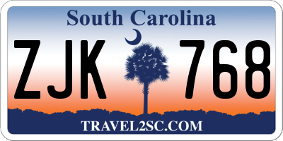 SC license plate ZJK768