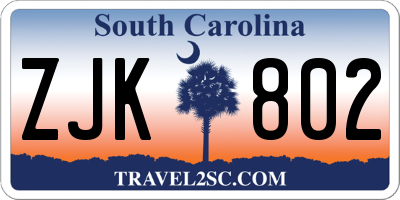SC license plate ZJK802
