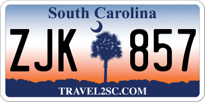 SC license plate ZJK857