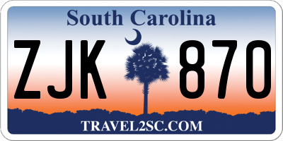 SC license plate ZJK870