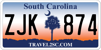 SC license plate ZJK874