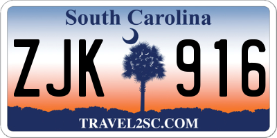 SC license plate ZJK916