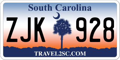 SC license plate ZJK928