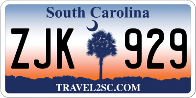 SC license plate ZJK929