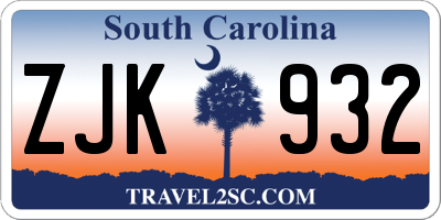 SC license plate ZJK932