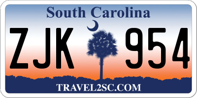 SC license plate ZJK954