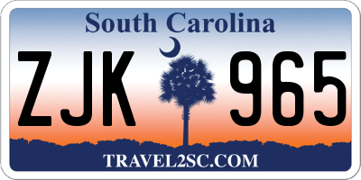 SC license plate ZJK965