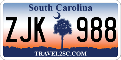 SC license plate ZJK988