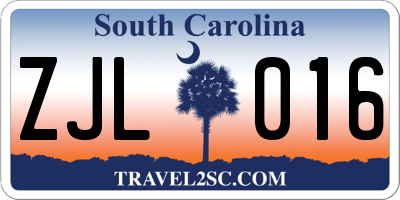 SC license plate ZJL016