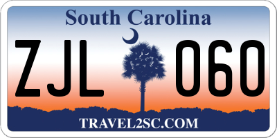 SC license plate ZJL060