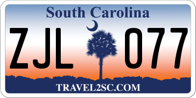 SC license plate ZJL077