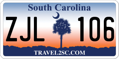 SC license plate ZJL106
