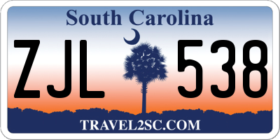 SC license plate ZJL538