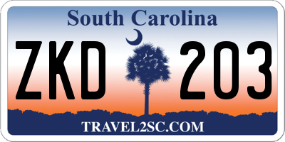SC license plate ZKD203