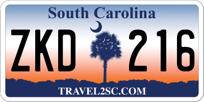SC license plate ZKD216