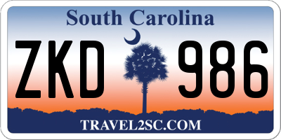 SC license plate ZKD986