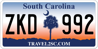 SC license plate ZKD992