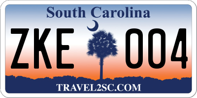 SC license plate ZKE004