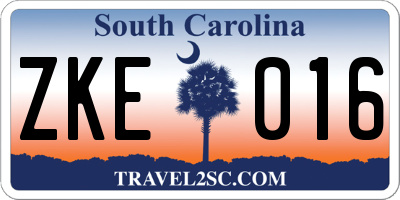 SC license plate ZKE016