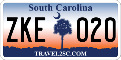 SC license plate ZKE020