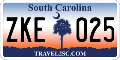 SC license plate ZKE025
