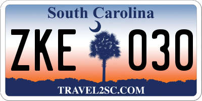 SC license plate ZKE030