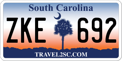 SC license plate ZKE692