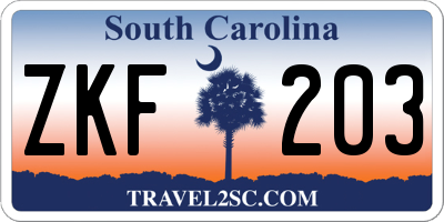 SC license plate ZKF203