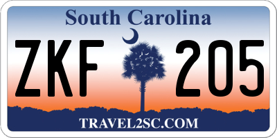 SC license plate ZKF205