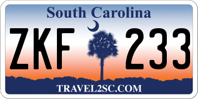 SC license plate ZKF233
