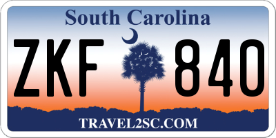 SC license plate ZKF840