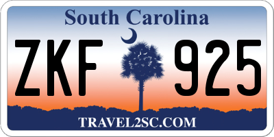 SC license plate ZKF925