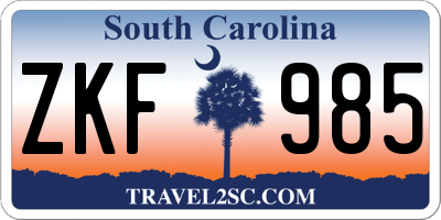 SC license plate ZKF985