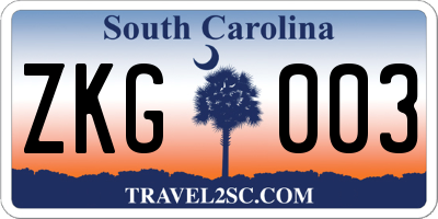 SC license plate ZKG003