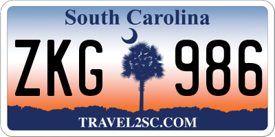 SC license plate ZKG986