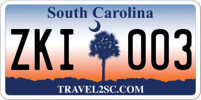 SC license plate ZKI003
