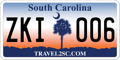 SC license plate ZKI006