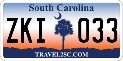 SC license plate ZKI033