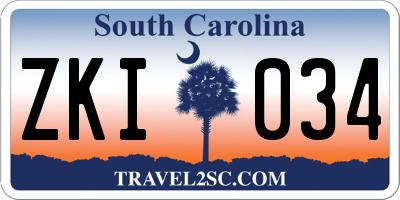 SC license plate ZKI034