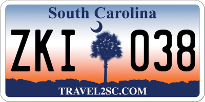 SC license plate ZKI038