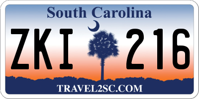 SC license plate ZKI216