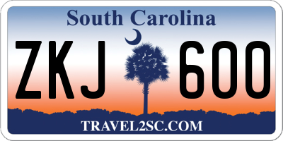 SC license plate ZKJ600